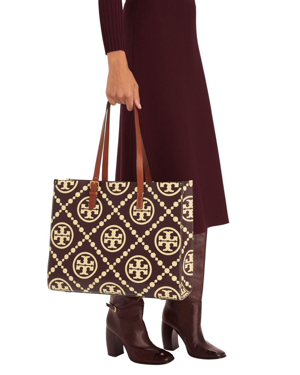 Tory Burch T Monogram Contrast Embossed Leather Tote in Red | Lyst