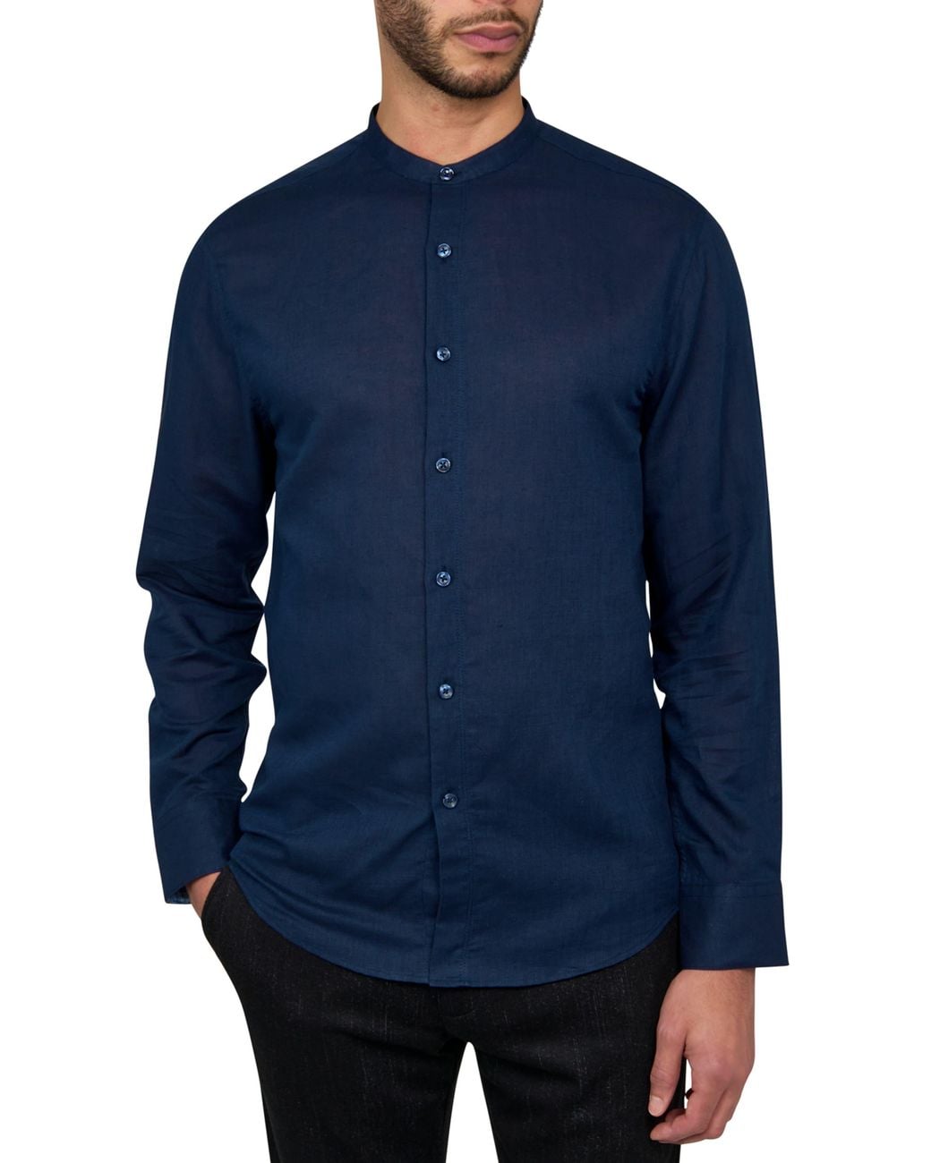 Brooklyn Brigade Blue Slim Fit Solid Linen Cotton Long Sleeve Shirt for men