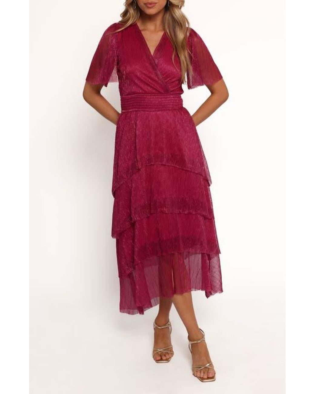 Petal & Pup Jasmin Short Sleeve Tiered Midi Dress | Lyst