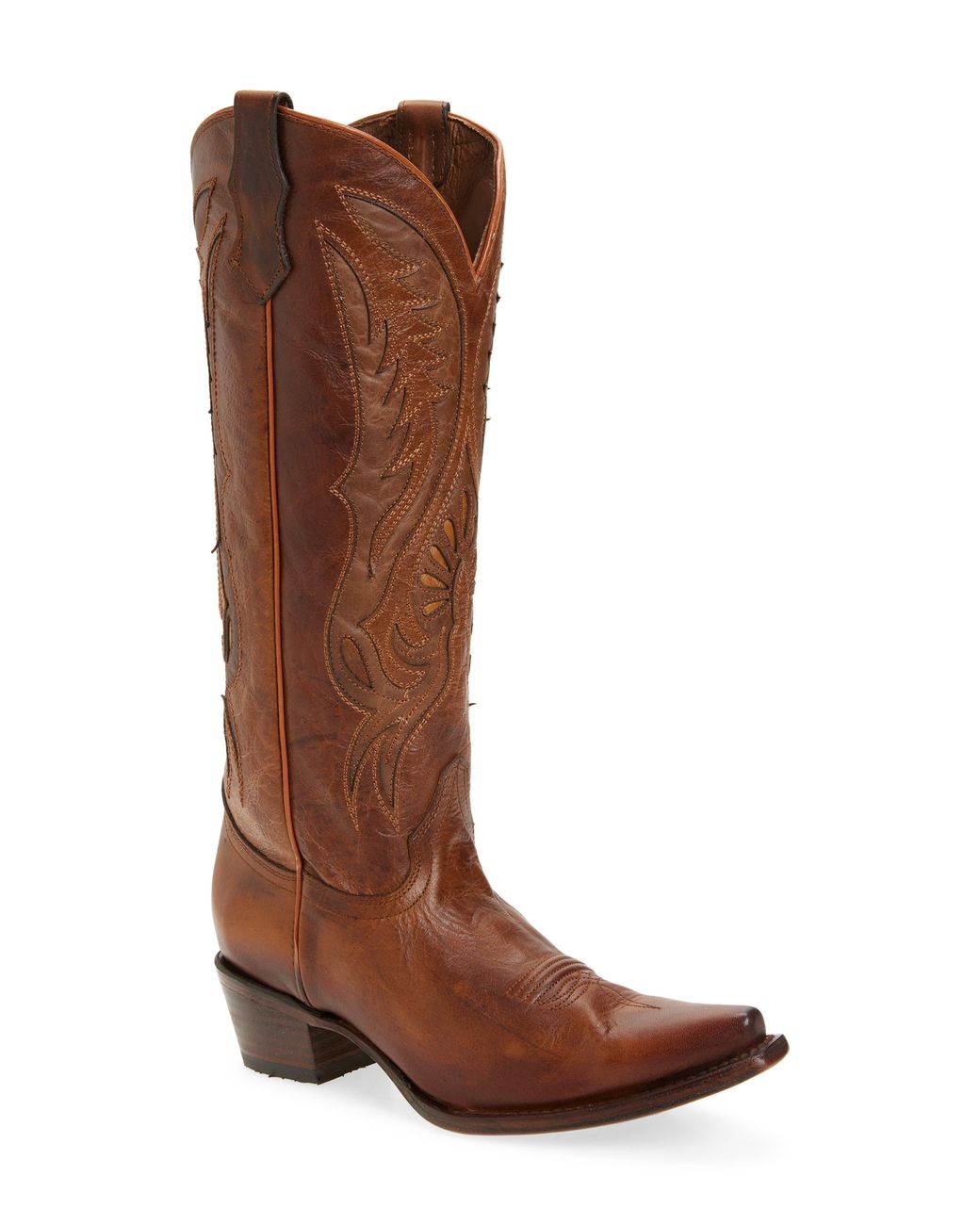 Circle Brown Embroidered Knee High Western Boot