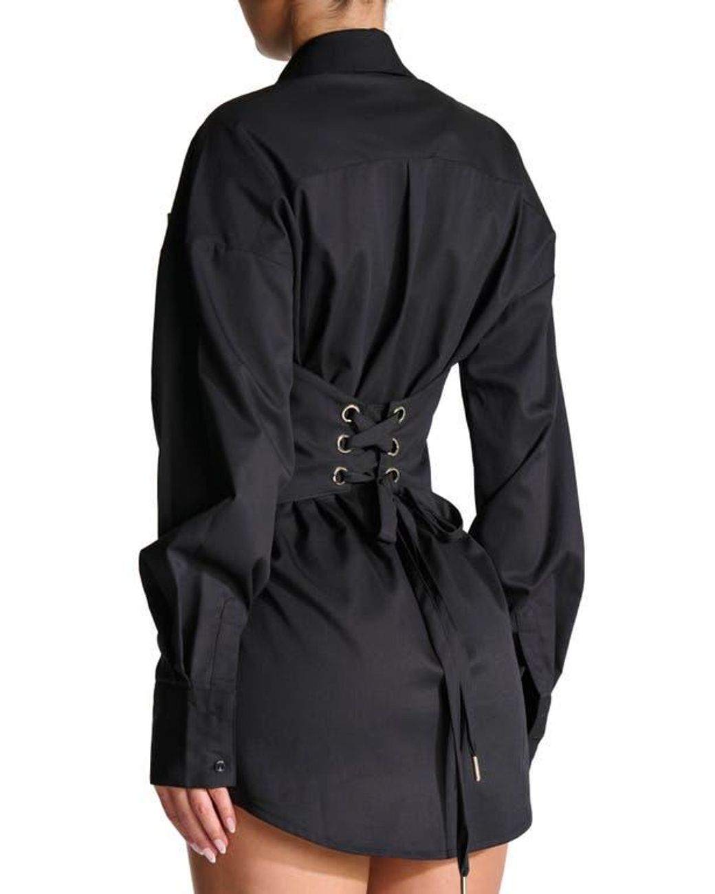 Naked Wardrobe Long Sleeve Corset Mini Shirtdress in Black | Lyst