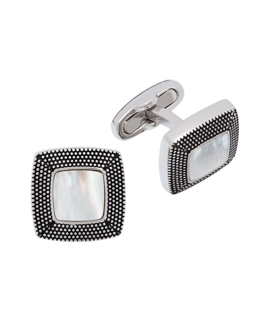 Link Up White Granulated Soft Square Gemstone Inlay Cufflinks for men