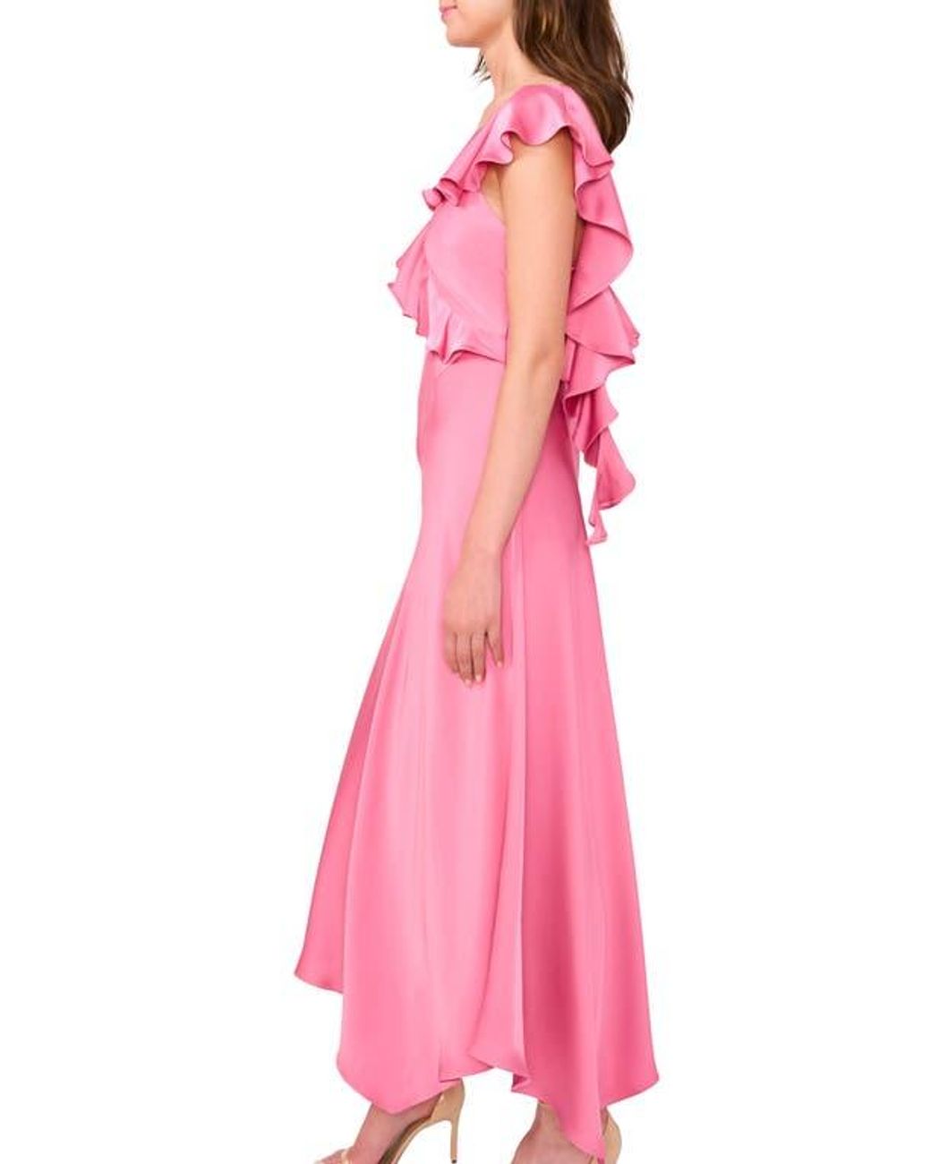 Parker Pink The Bridget Ruffle One-Shoulder Dress