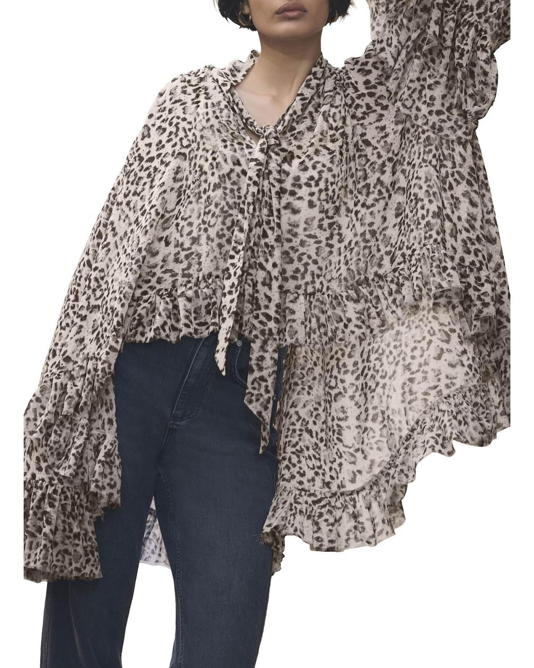 Mint Velvet Natural Leopard Print Ruffle Blouse