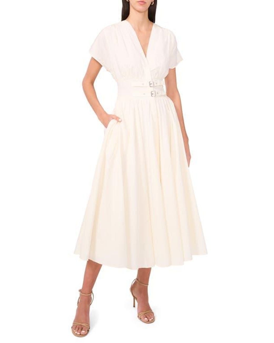 slim fit dress slacks Anywear Sports Fit-And-Flare Dress (White Sateen) S / White Sateen main image 1