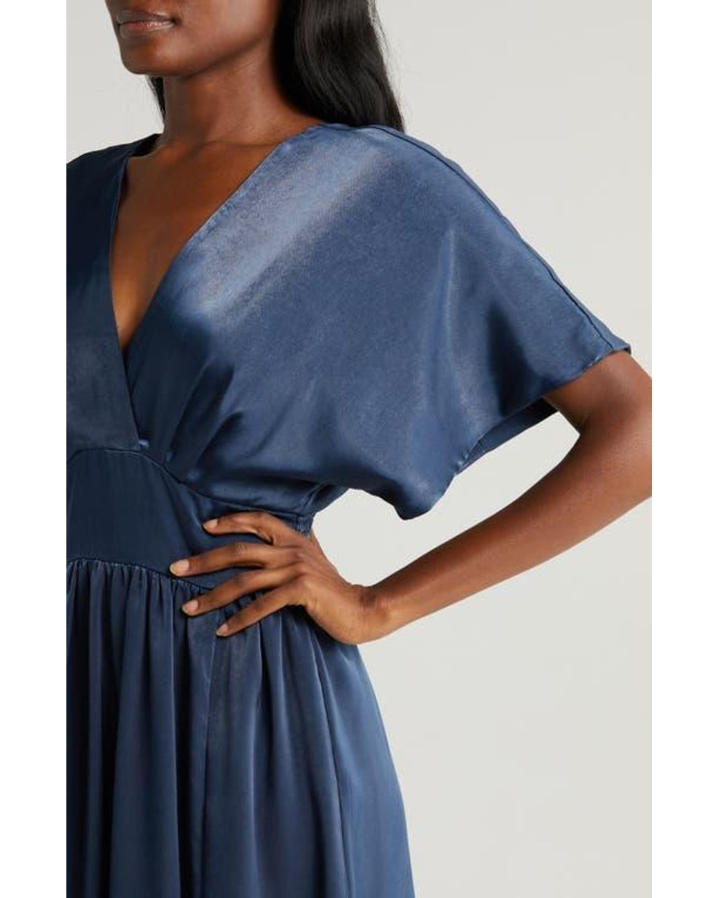 Chelsea28 Dolman Sleeve Satin Midi Dress in Blue Lyst
