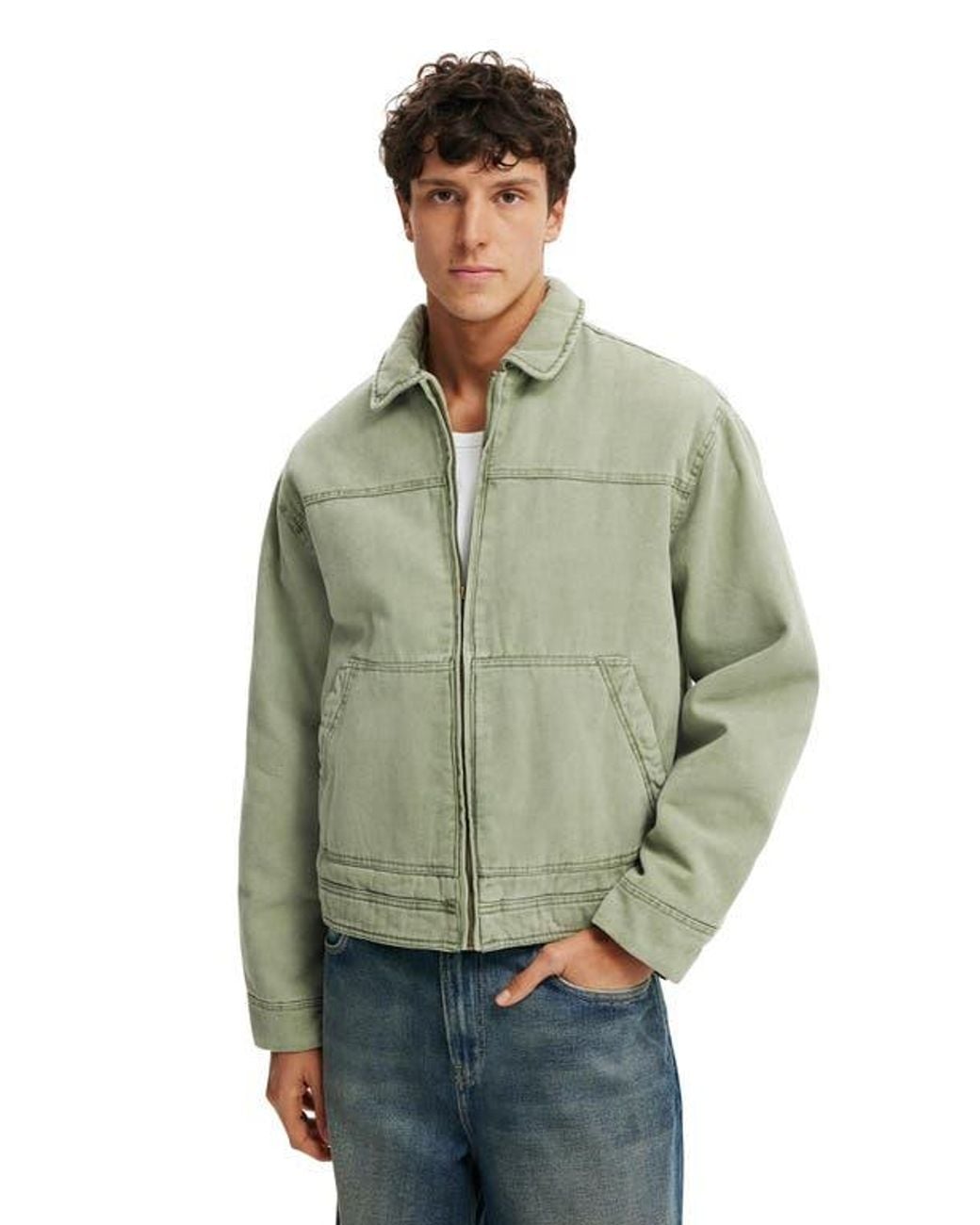 SATUR セター セト Cropped cotton work jacket Cotton On cropped worker jacket in gray | ASOS