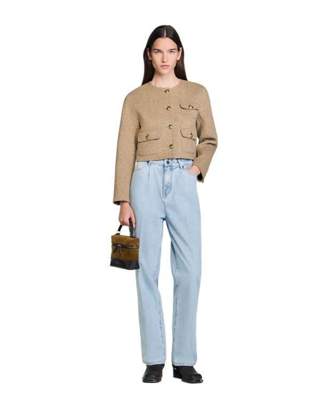 Sandro Blue Cropped Button-Down Jacket