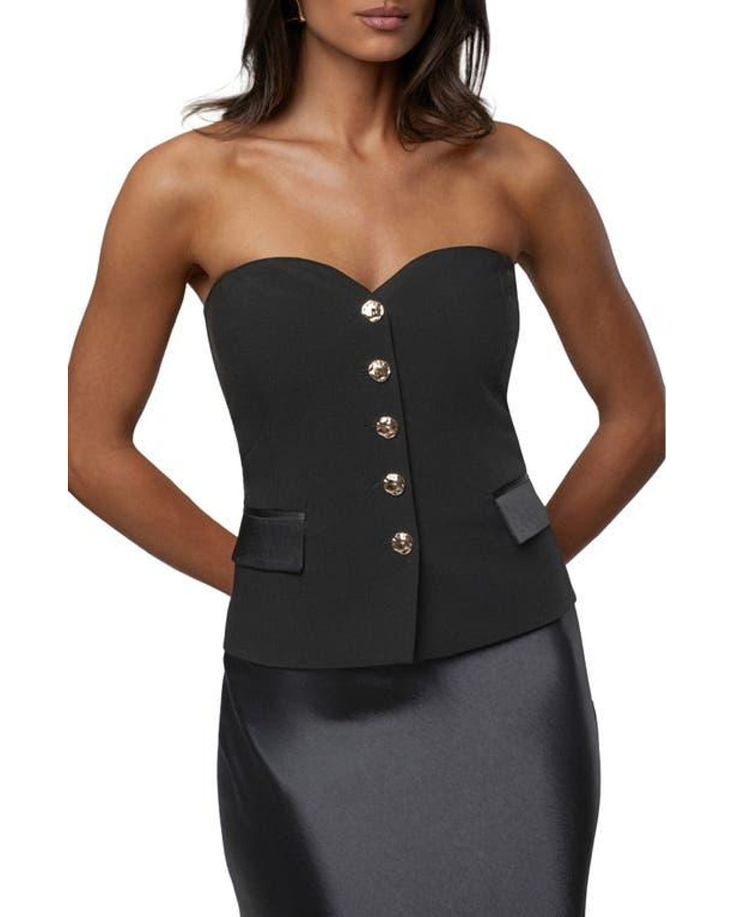 JLUXLABEL Black Strapless Button Front Vest