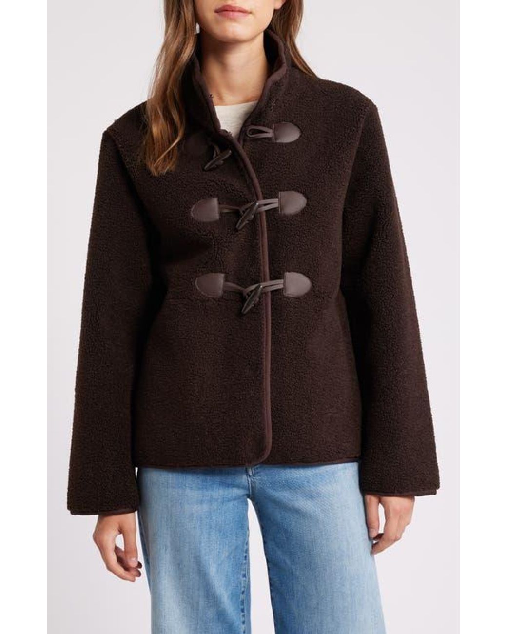 Sam Edelman Jacket Sam Edelman Toggle Front Faux Shearling Jacket in Black | Lyst