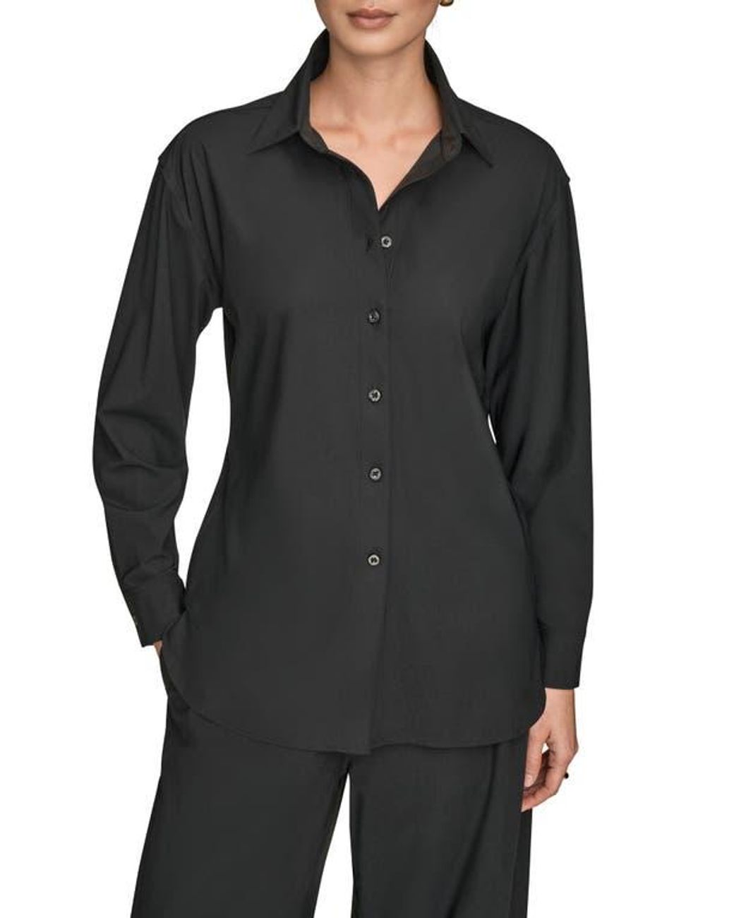 Donna Karan Black Front Button Shirt