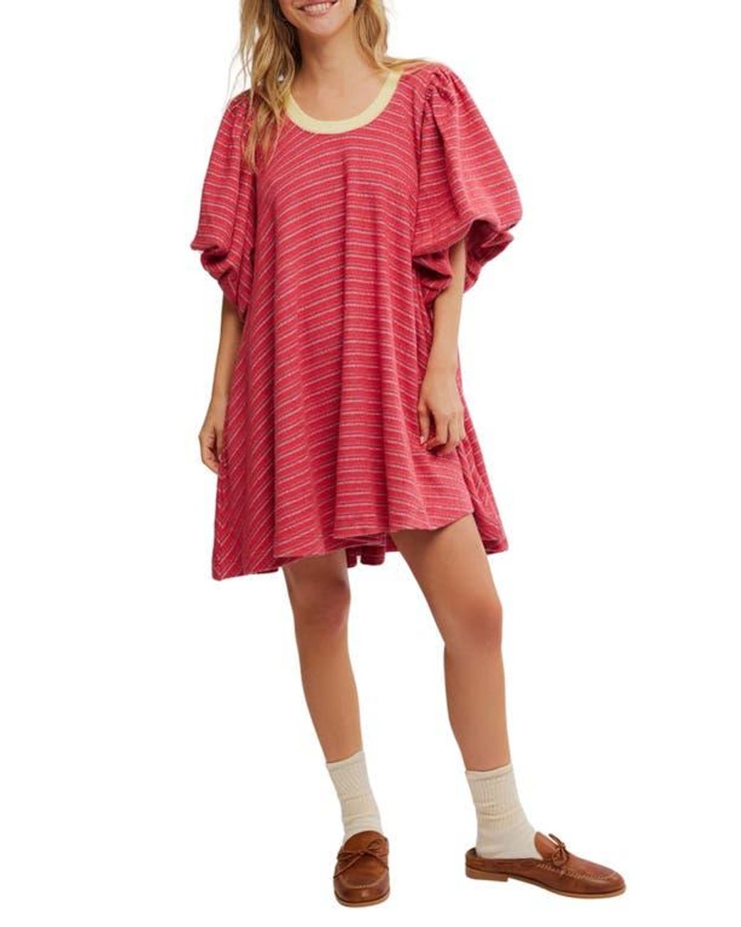 Free People Hudson Puff Sleeve Knit Dress in Red | Lyst
