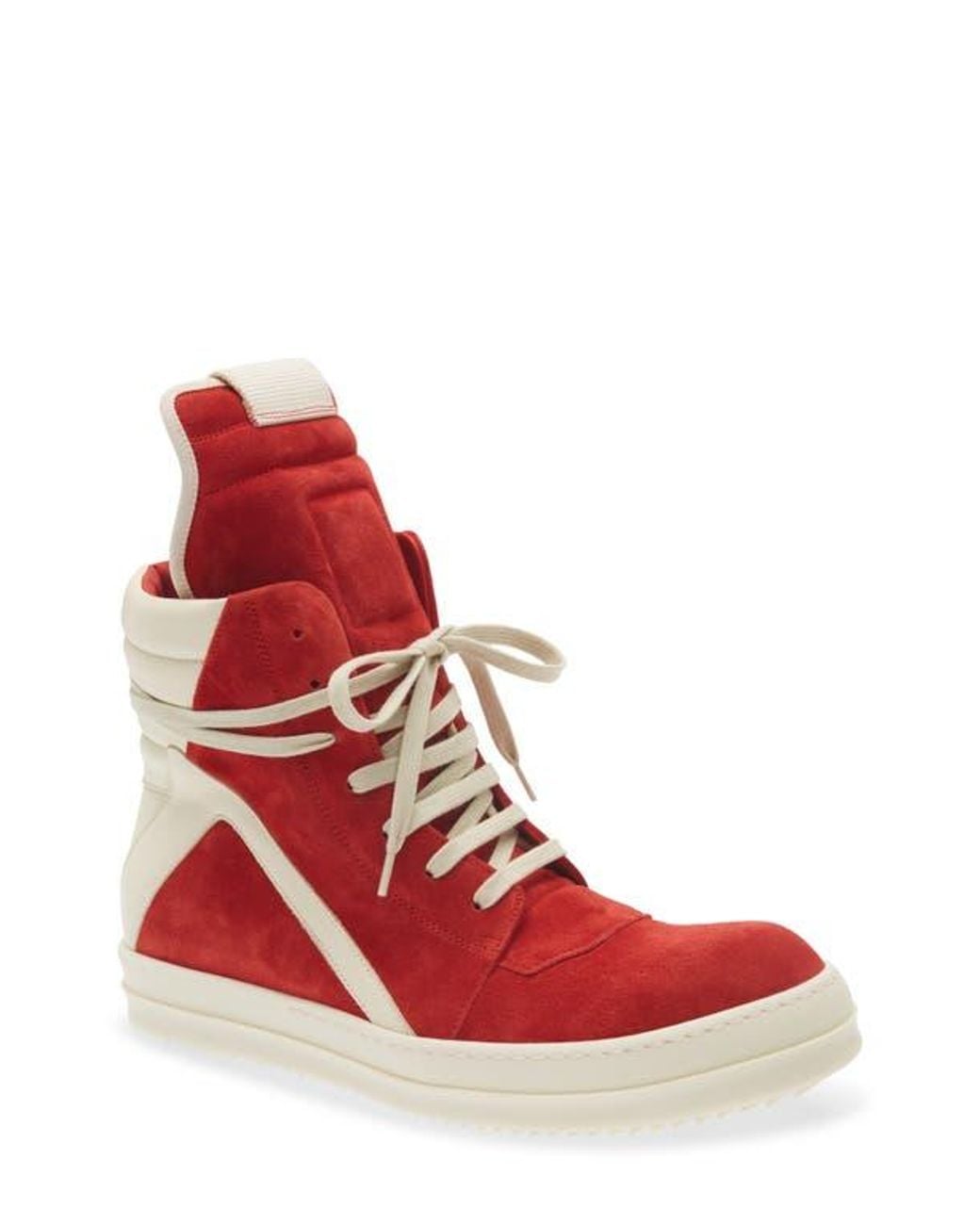 Rick Owens Red Geobasket High Top Sneaker for men