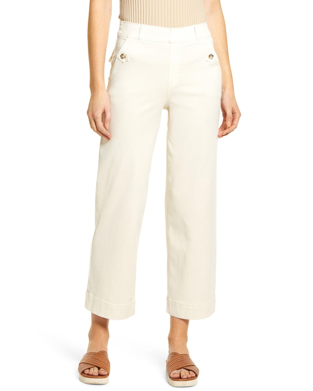 Spanx Spanx Wide Leg Twill Pull-on Pants in Parchment (White) - Lyst