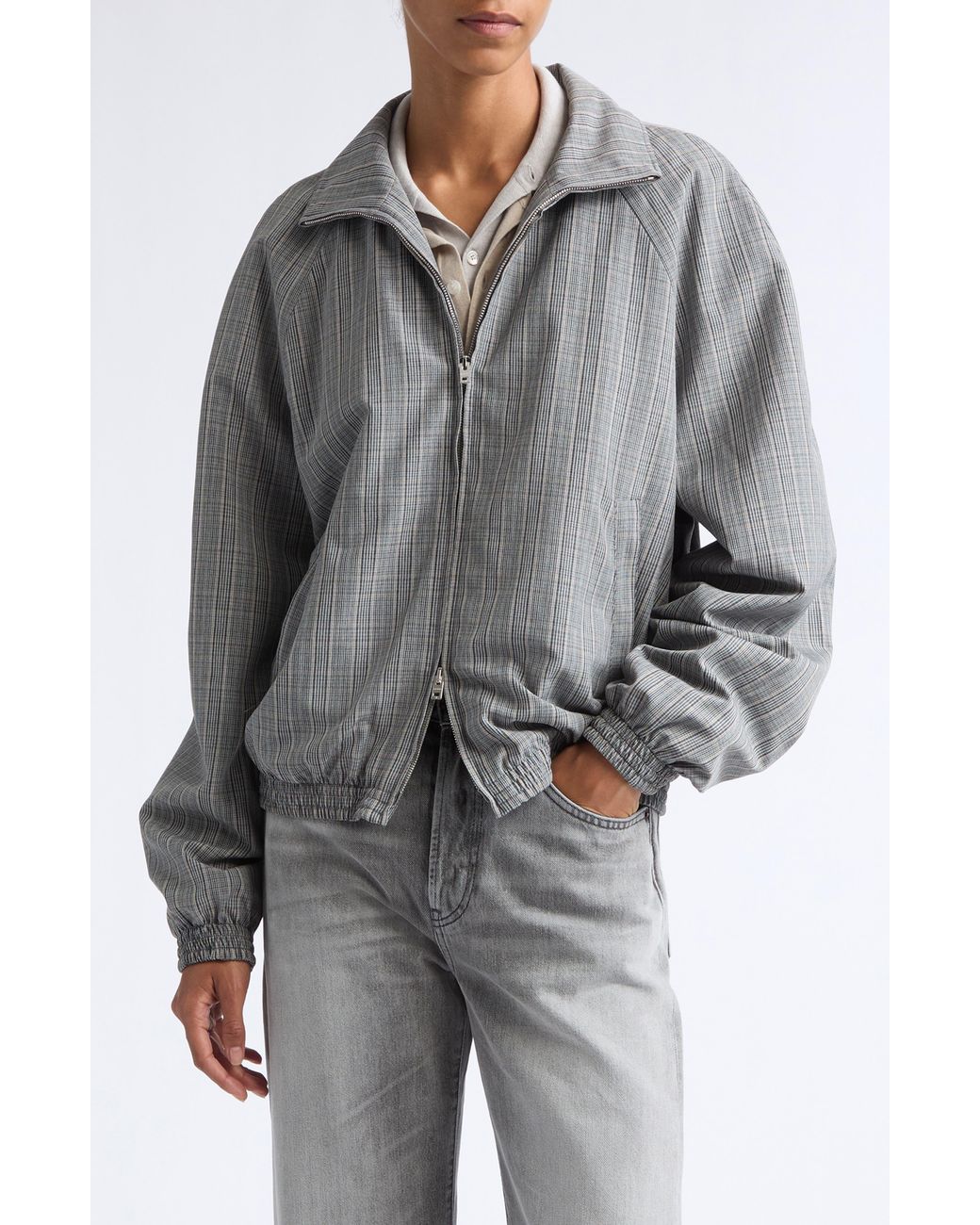 Acne Gray Onivia Glen Plaid Jacket