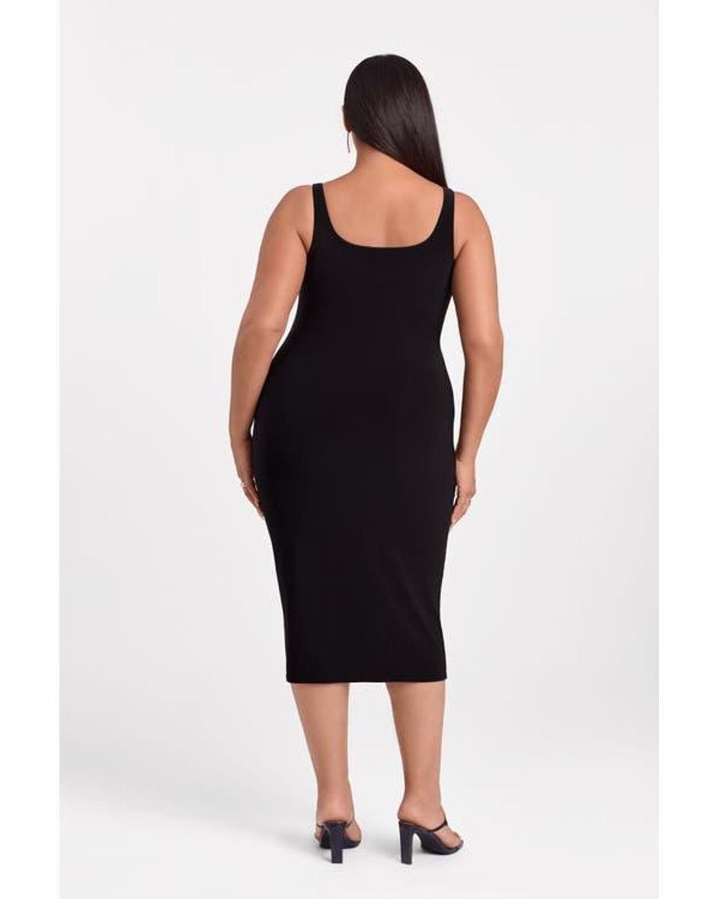 S3 Apparel Sculpting Shapewear Square Neck Tank Midi Dress in Black | Lyst