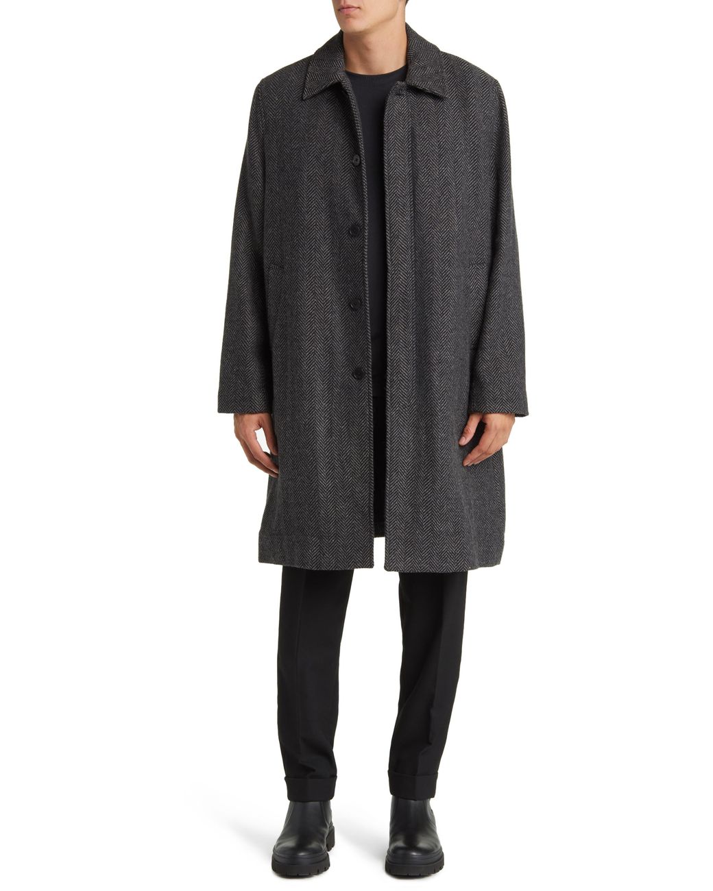 Wax London Chester Wool Herringbone Coat in Gray for Men | Lyst