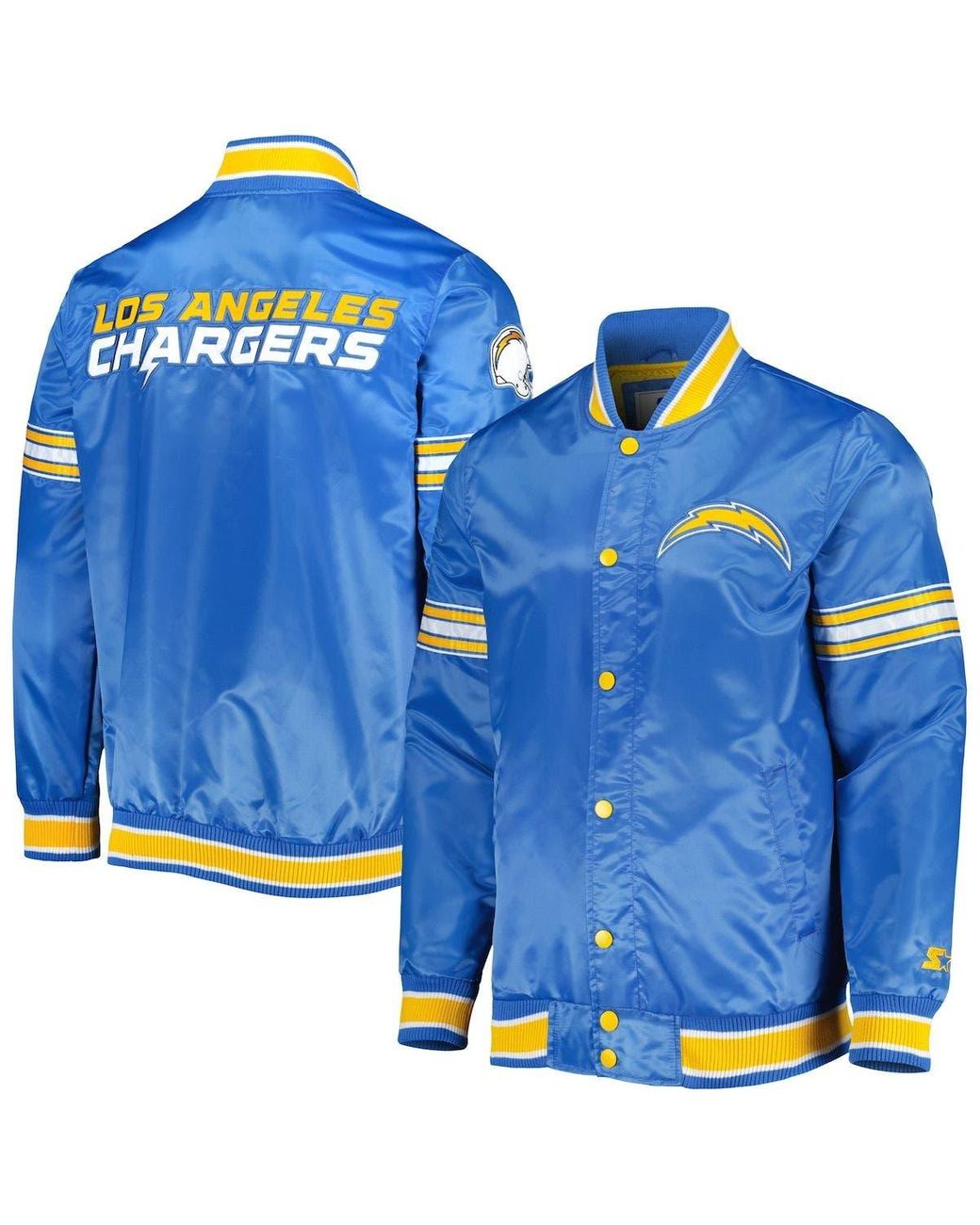 Starter Los Angeles Chargers Midfield Satin Fullsnap Varsity Jacket At