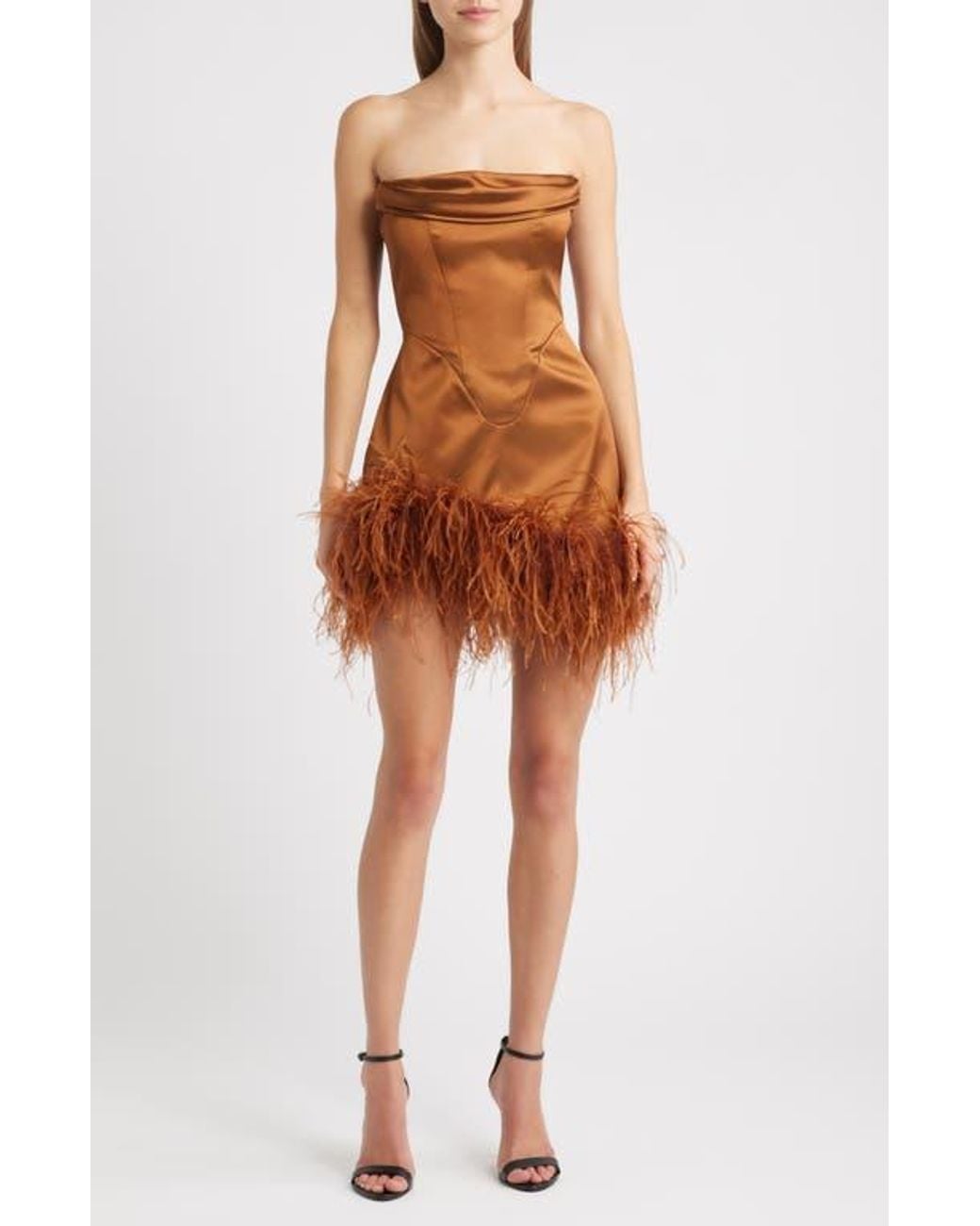 Black Dress With Feathers Ostrich Feather Cocktail Dress Delfi Collective  Adrienne Ostrich Feather Hem Strapless Satin