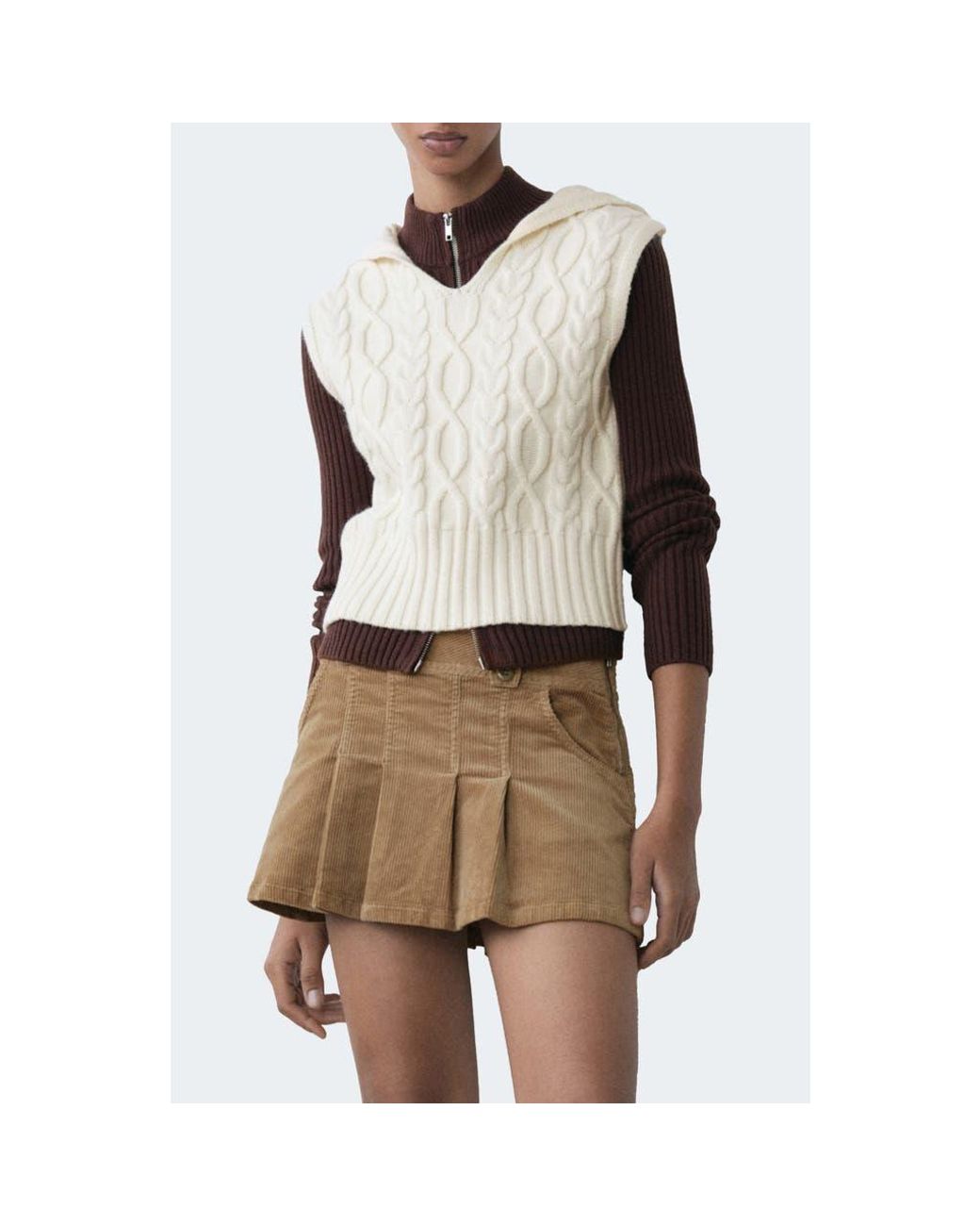 Mango Natural Hooded Cable Vest