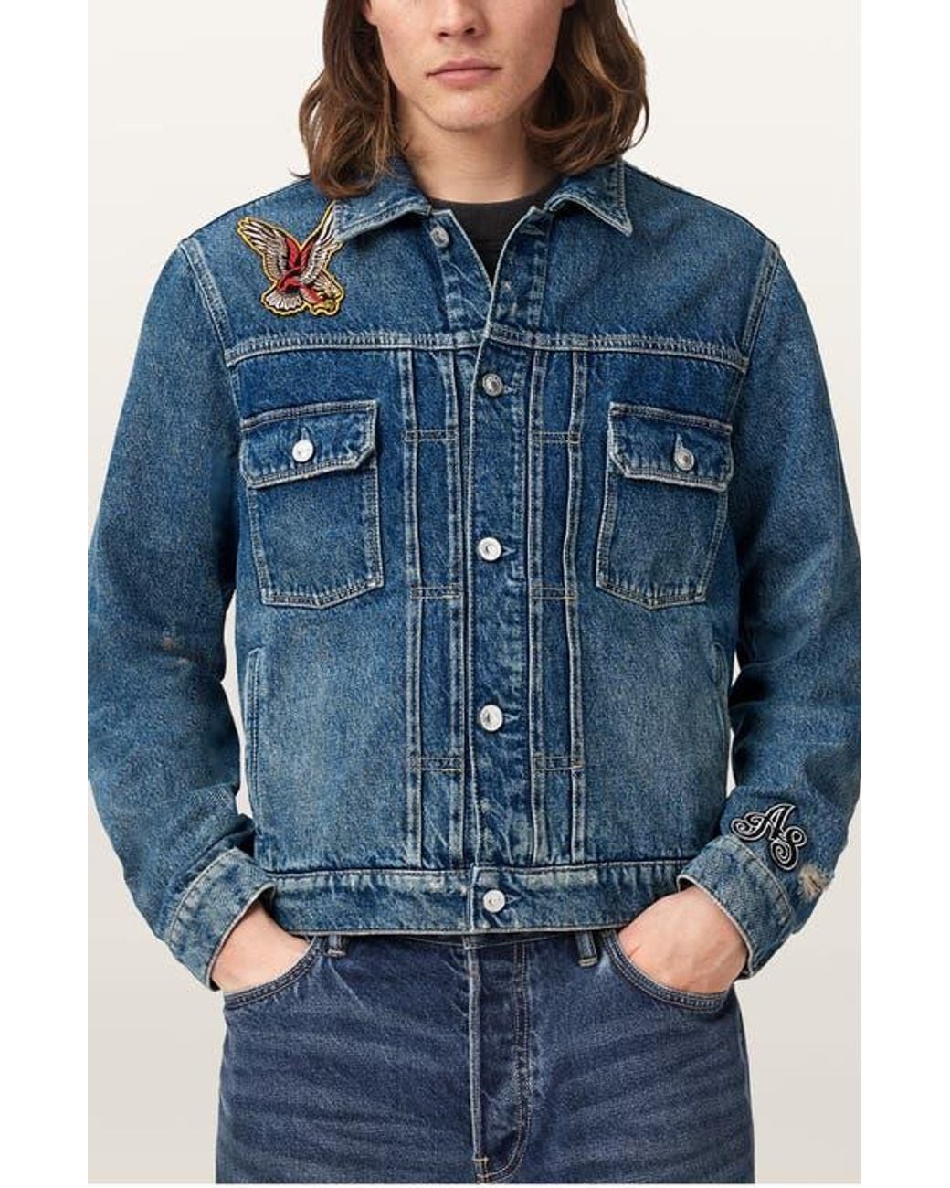 AllSaints Blue Exile Patch Denim Jacket for men