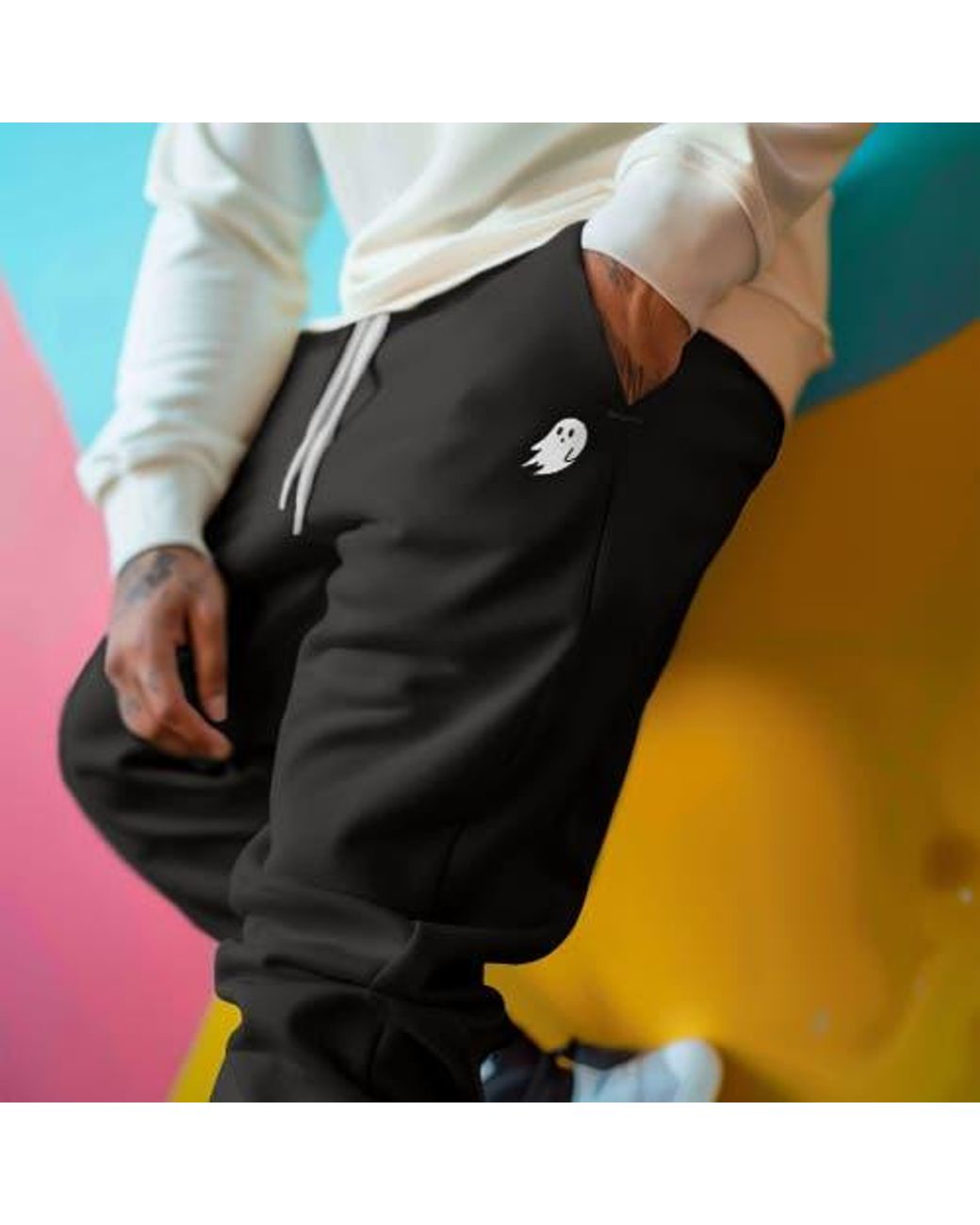 Alix Black Ghost Fleece Jogger Sweatpants for men