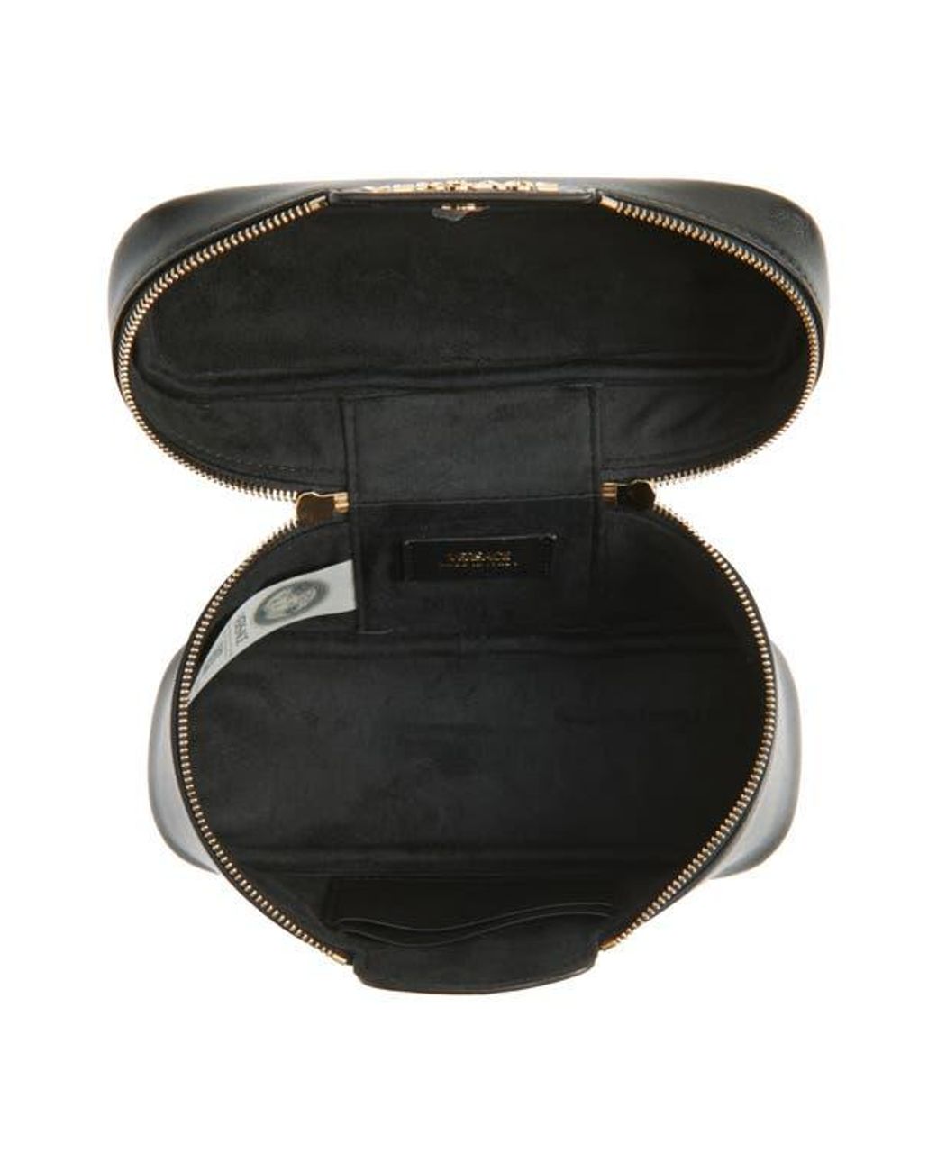 Versace Logo Tag Leather Vanity Bag in Black | Lyst
