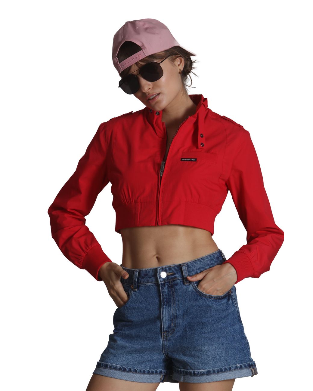 Members Only Red Mini Cropped Racer Jacket