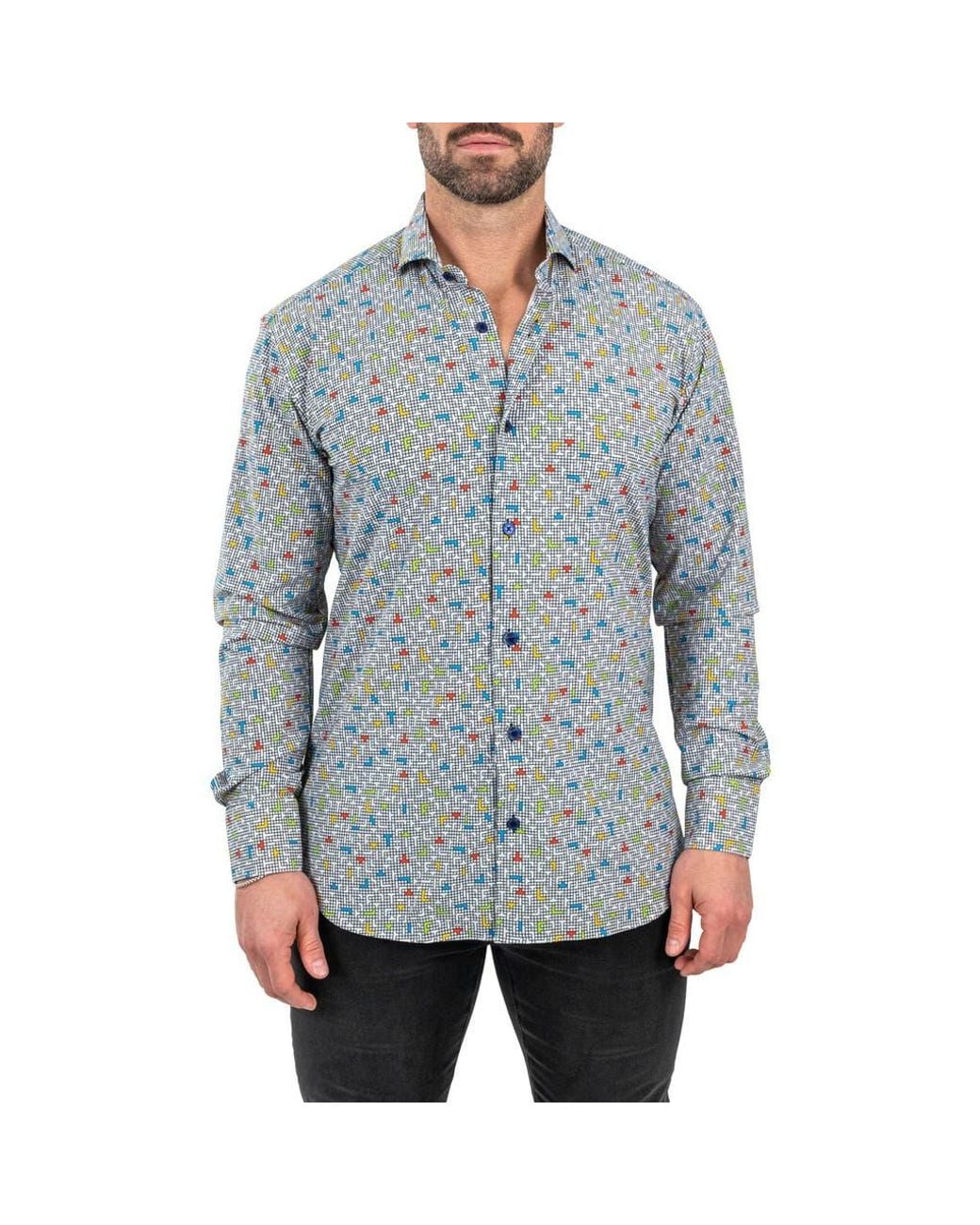 Maceoo Blue Einstein Stretch Tetris Button-Up Shirt for men