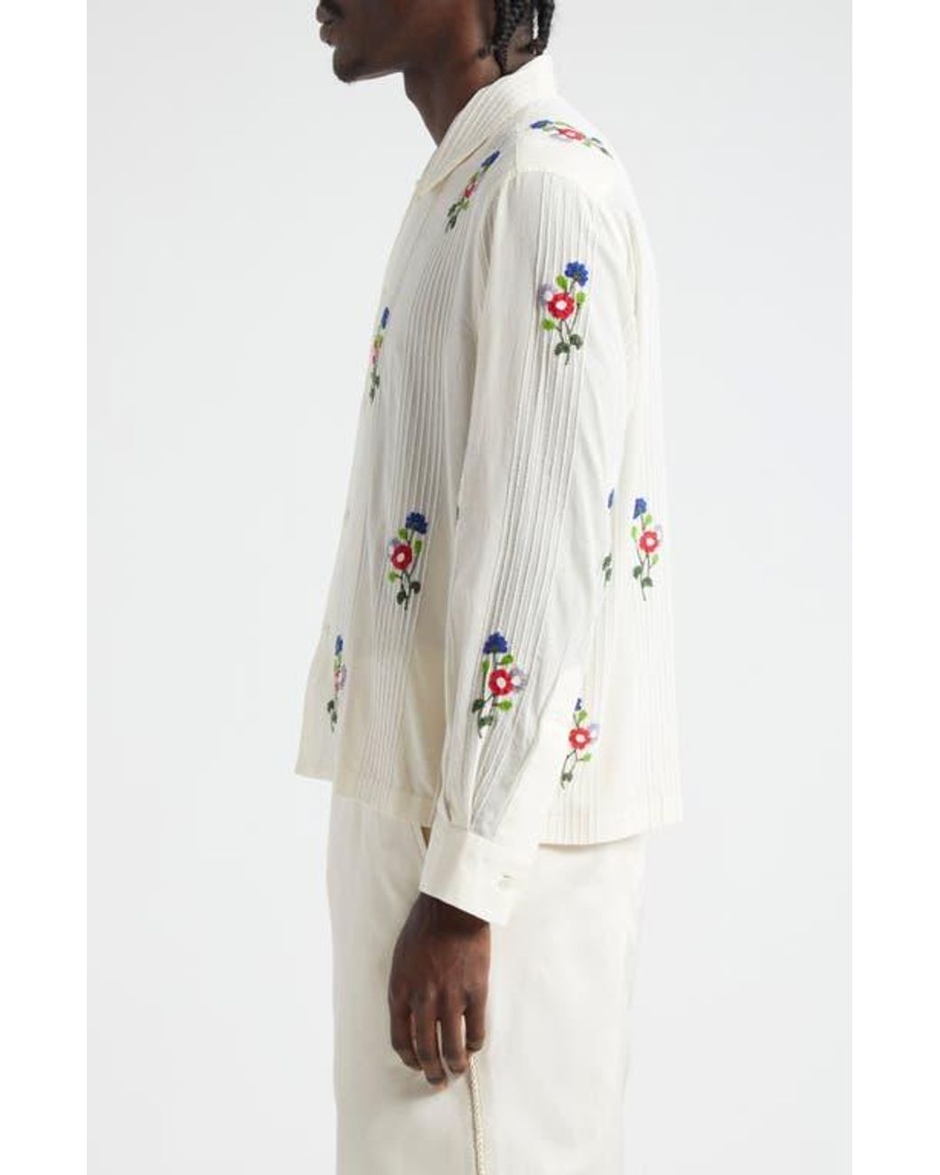 Bode Beaded Wildflower Long Sleeve Cotton Button-Up Shirt in Bode Beaded Wildflower Long Sleeve Cotton Button-Up Shirt in