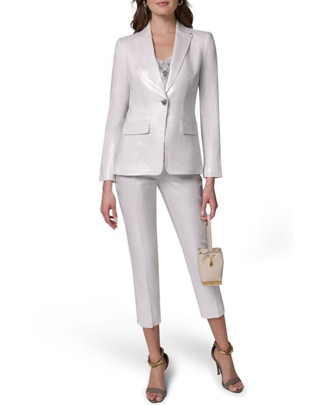 Donna Karan White One-Button Linen Blazer