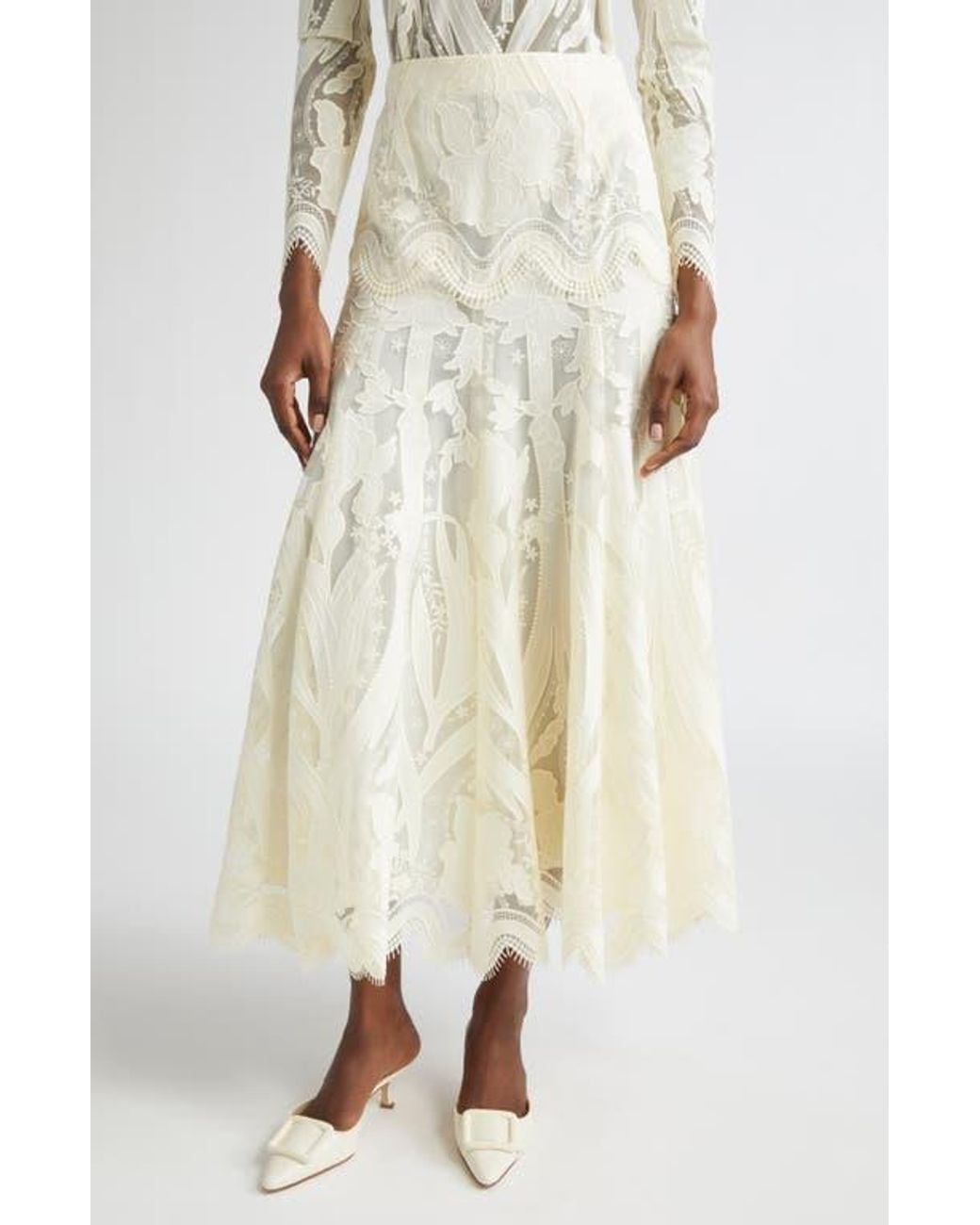 Lela Rose Floral Lace A-Line Skirt in Natural | Lyst Lela Rose Floral Lace A-Line Skirt in Natural | Lyst
