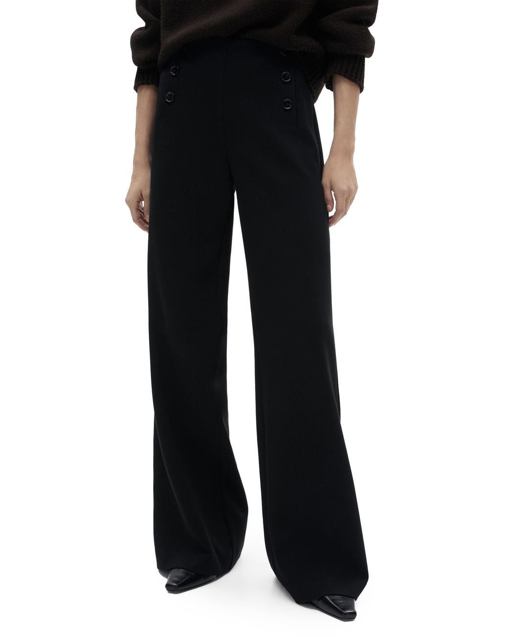 Mango Black Button Wide Leg Pants