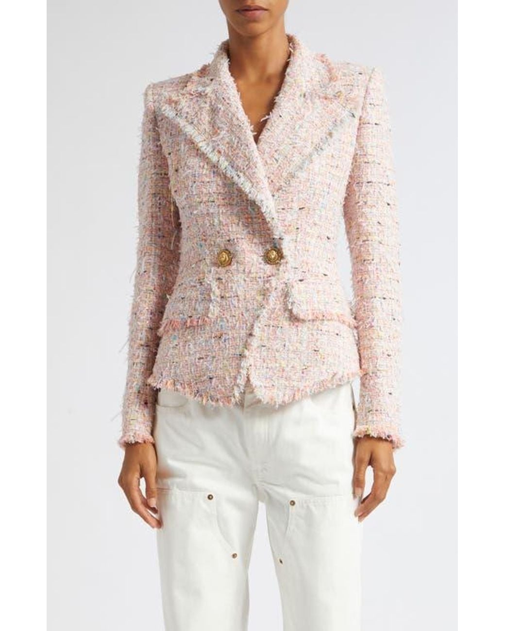 Balmain Pink Double Breasted Tweed Jacket