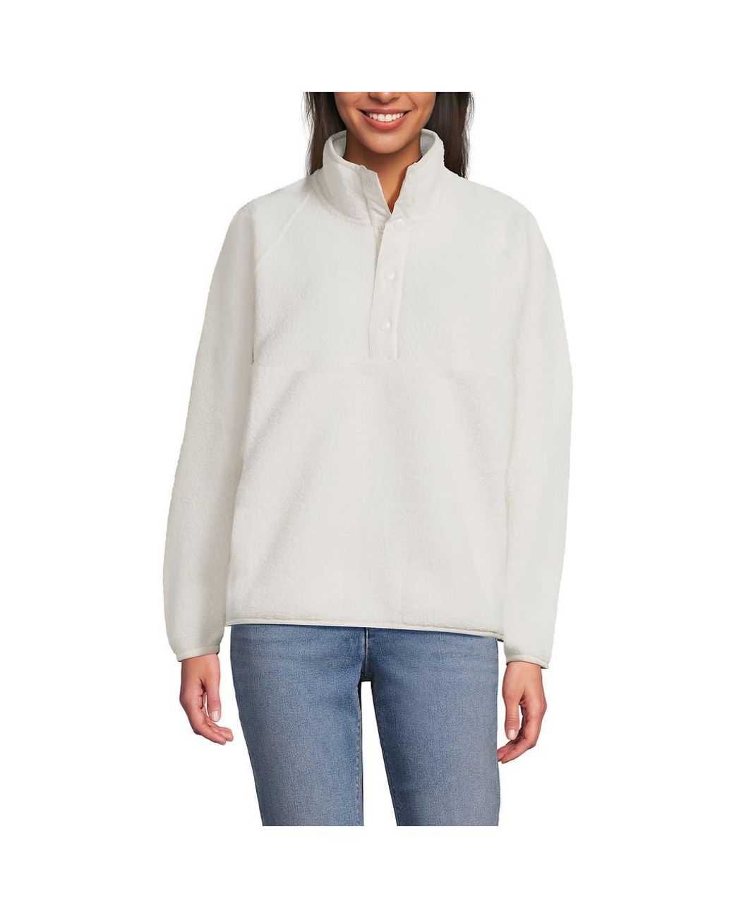 Lands' End White Snap Neck Fleece Pullover
