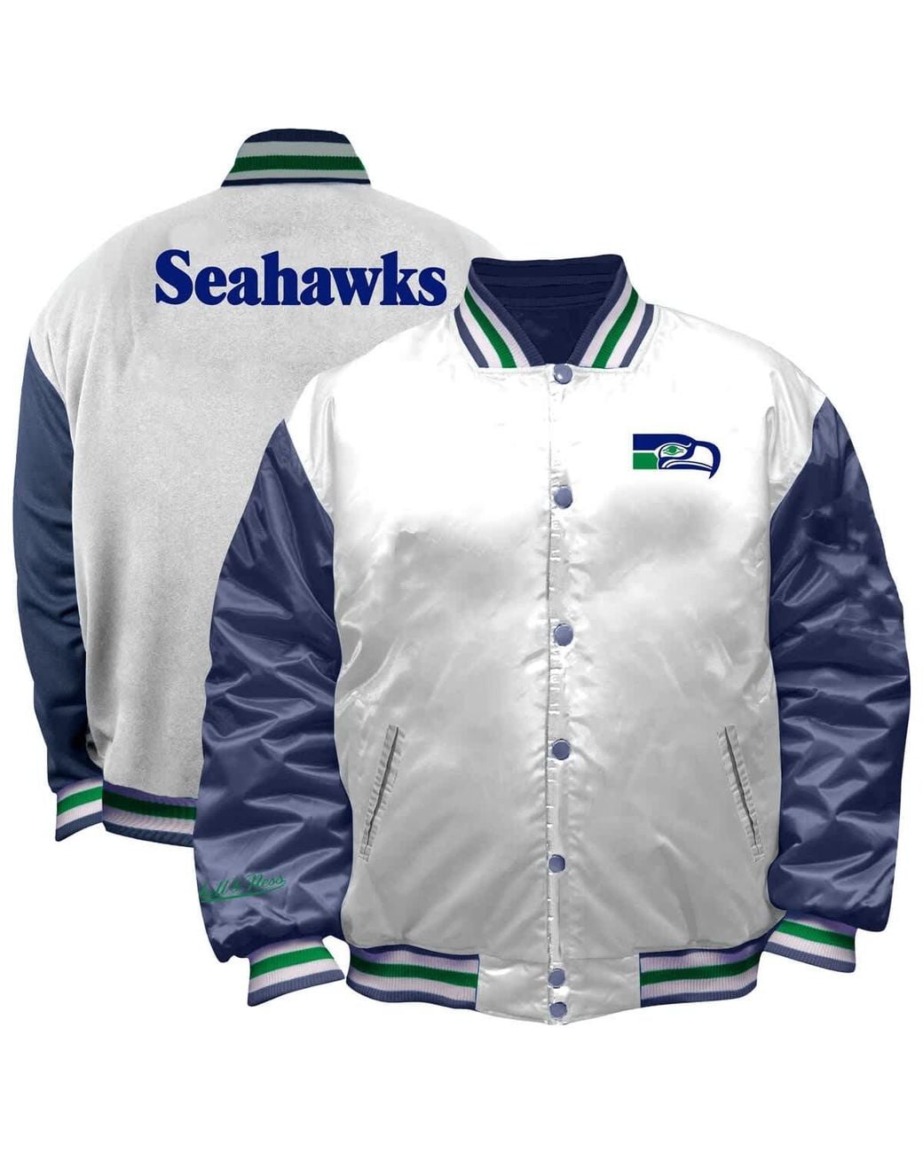 Mitchell & Ness Blue Seattle Seahawks Throwback Plus Size Full-Snap Satin Jacket