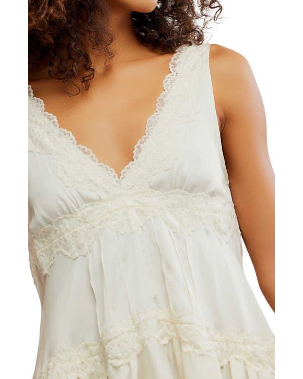 Free People Lace Trim Satin Mini Slipdress in White | Lyst