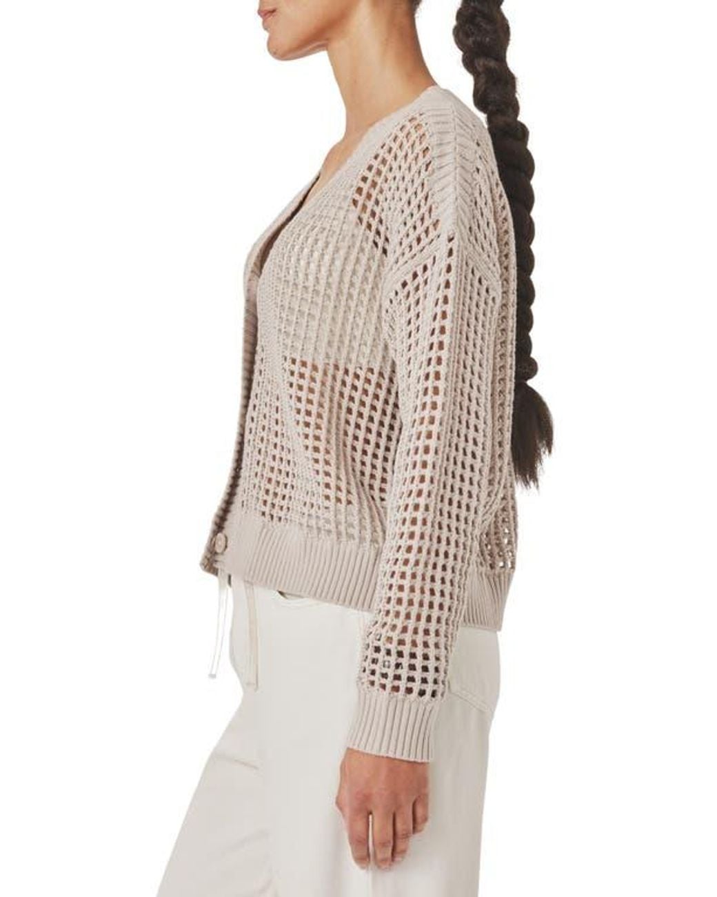 Splendid Multicolor Camellia Openwork V-Neck Cotton Blend Cardigan