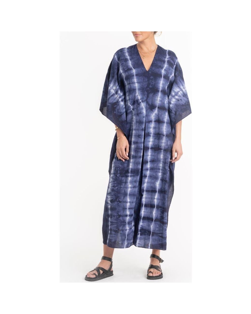 ocean + main Blue Maxi Cotton Caftan