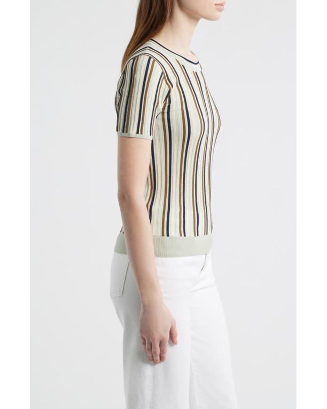 White Rag Top Rag & Bone Victoria Stripe Rib Knit Top in White | Lyst