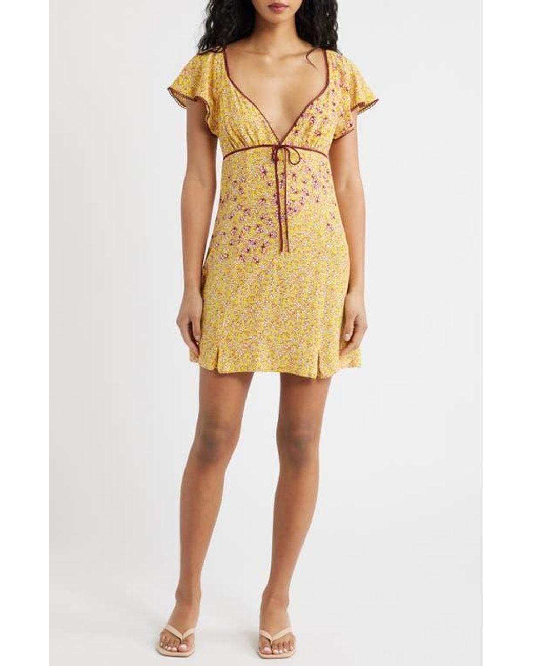 Free People Backroads Floral Flutter Sleeve Mini Sundress in Yellow | Lyst Free People Backroads Floral Flutter Sleeve Mini Sundress in Yellow | Lyst