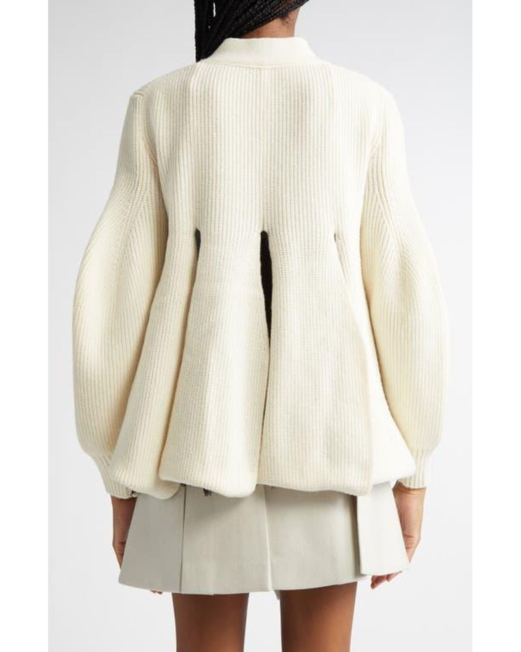 Sacai Mixed Media Wool Cardigan in Natural | Lyst Sacai Mixed Media Wool Cardigan in Natural | Lyst