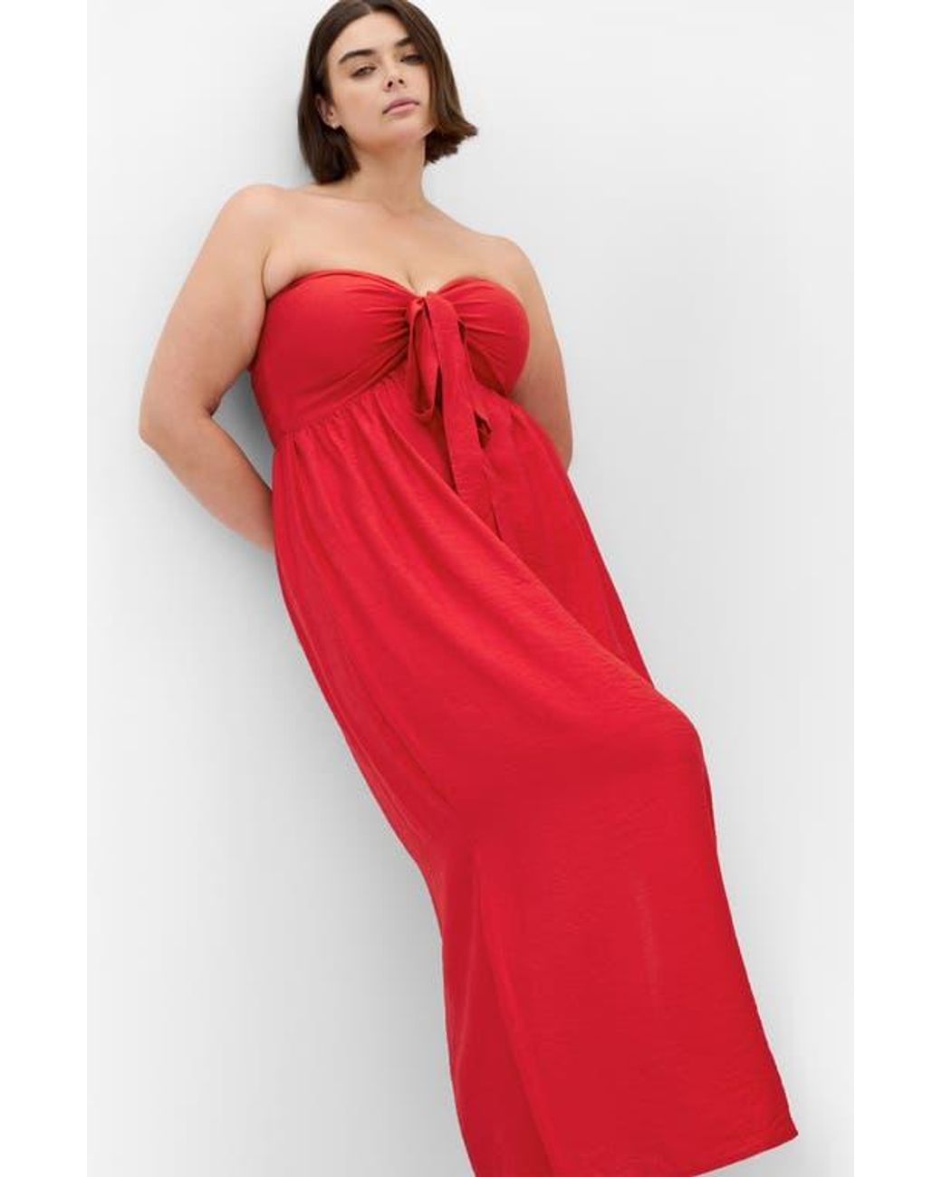 City Chic Peta Serene Convertible Strapless Maxi Dress in Red | Lyst