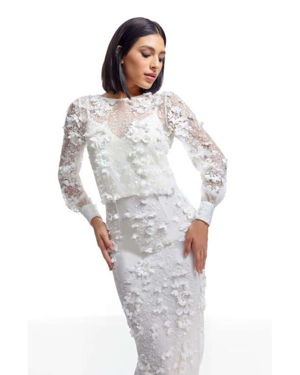 Dress the Population Pilar Long Sleeve Dress in White | Lyst