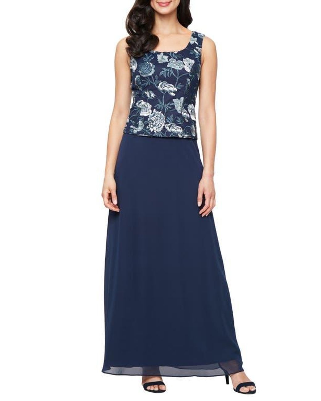 Alex Evenings Floral Embroidered Mock Two-Piece Gown With Jacket in Blue |  Lyst