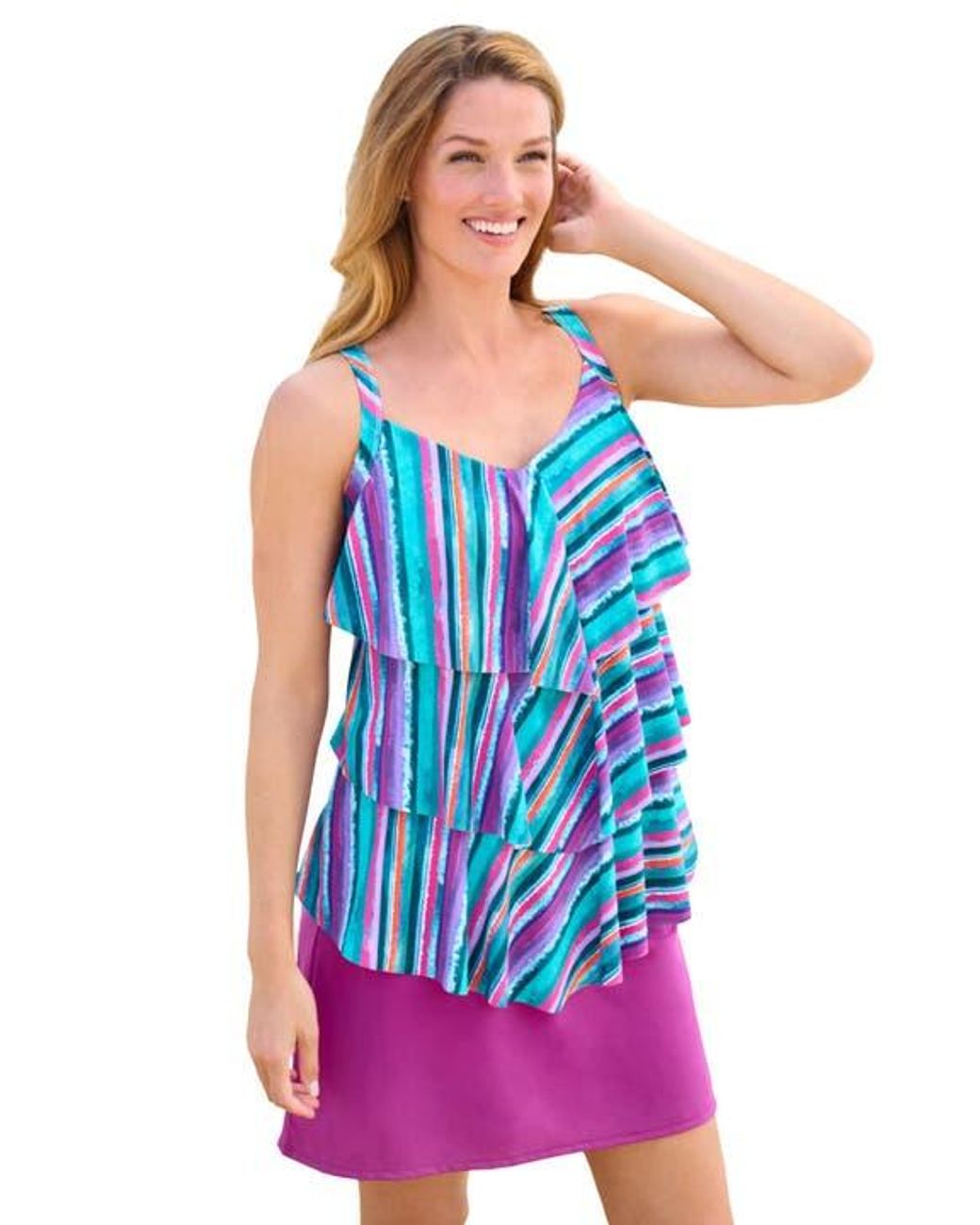 Tankini With Ruffles Swim 365 Longer-Length Tiered-Ruffle Tankini Top in Blue | Lyst