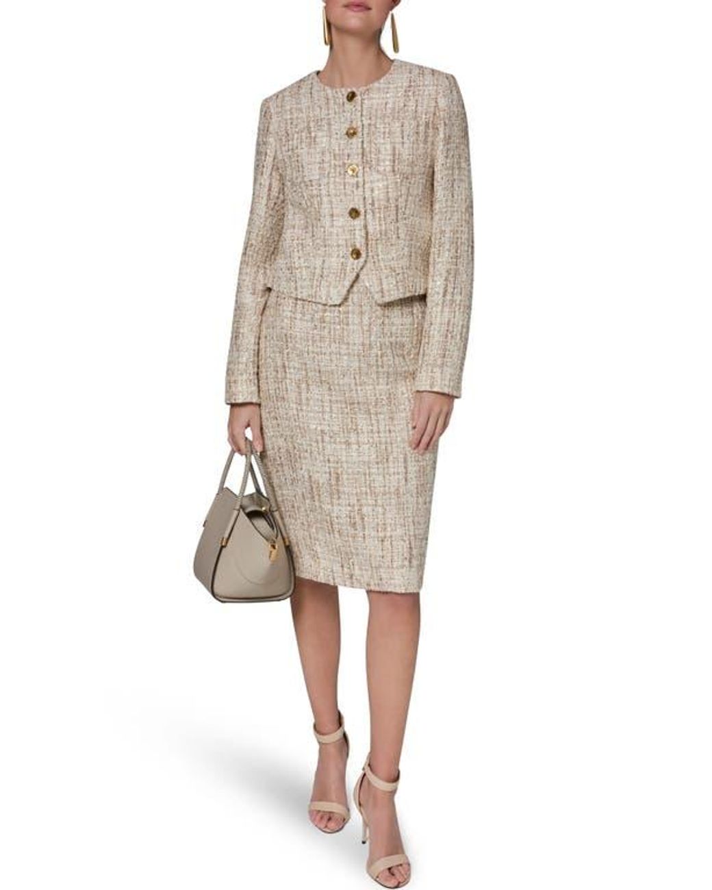 Donna Karan Natural Sequin Tweed Blazer