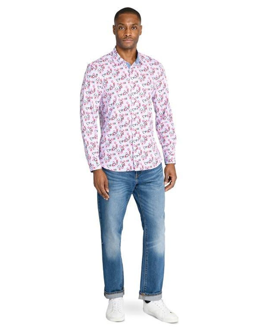 Con.struct Red Slim Fit Heart Motif Recycled 4-Way Stretch Performance Long Sleeve Shirt for men