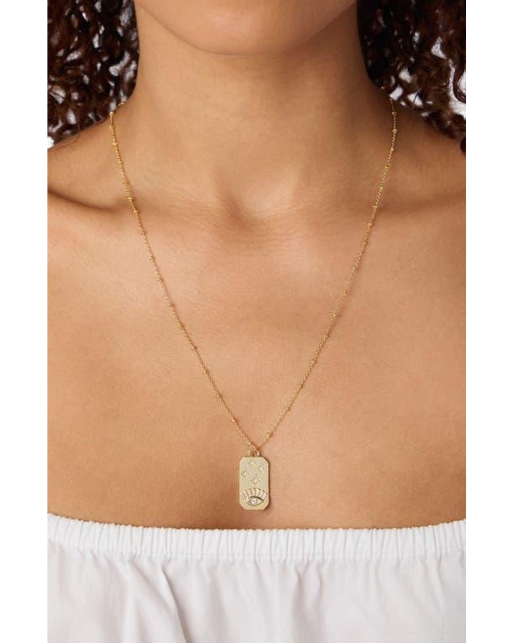 ATHRA LUXE Pavé Cubic Zirconia Evil Eye Tag Pendant Necklace in ...