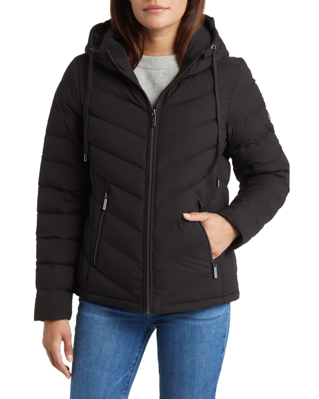 Amazoncom Michael Michael Kors Womens Black Double Zip Packable Jacket  with Hidden Hood Down Fill XS  Clothing Shoes  Jewelry